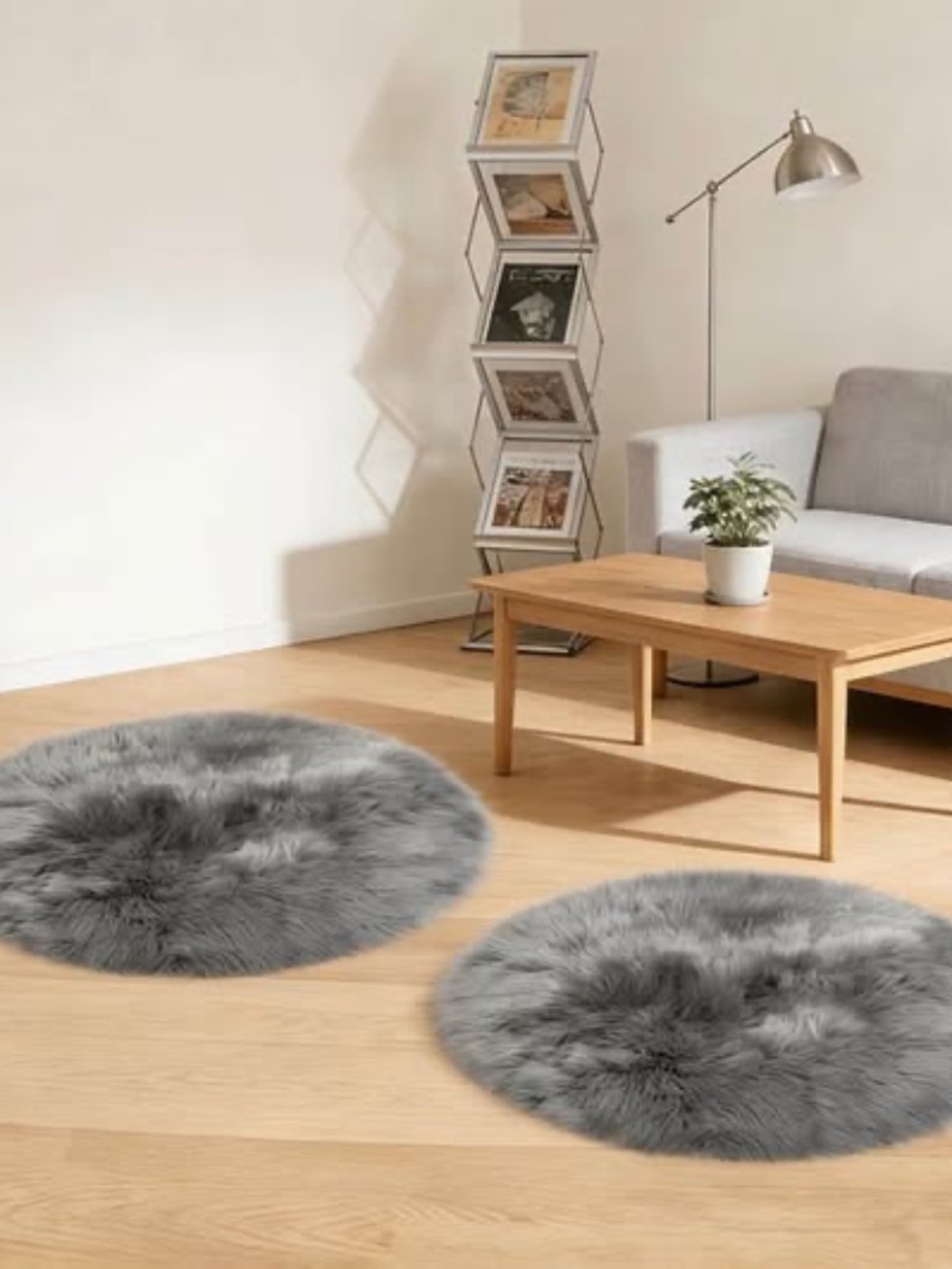 Faux Sheepskin Fur Rug Grey 3’ round